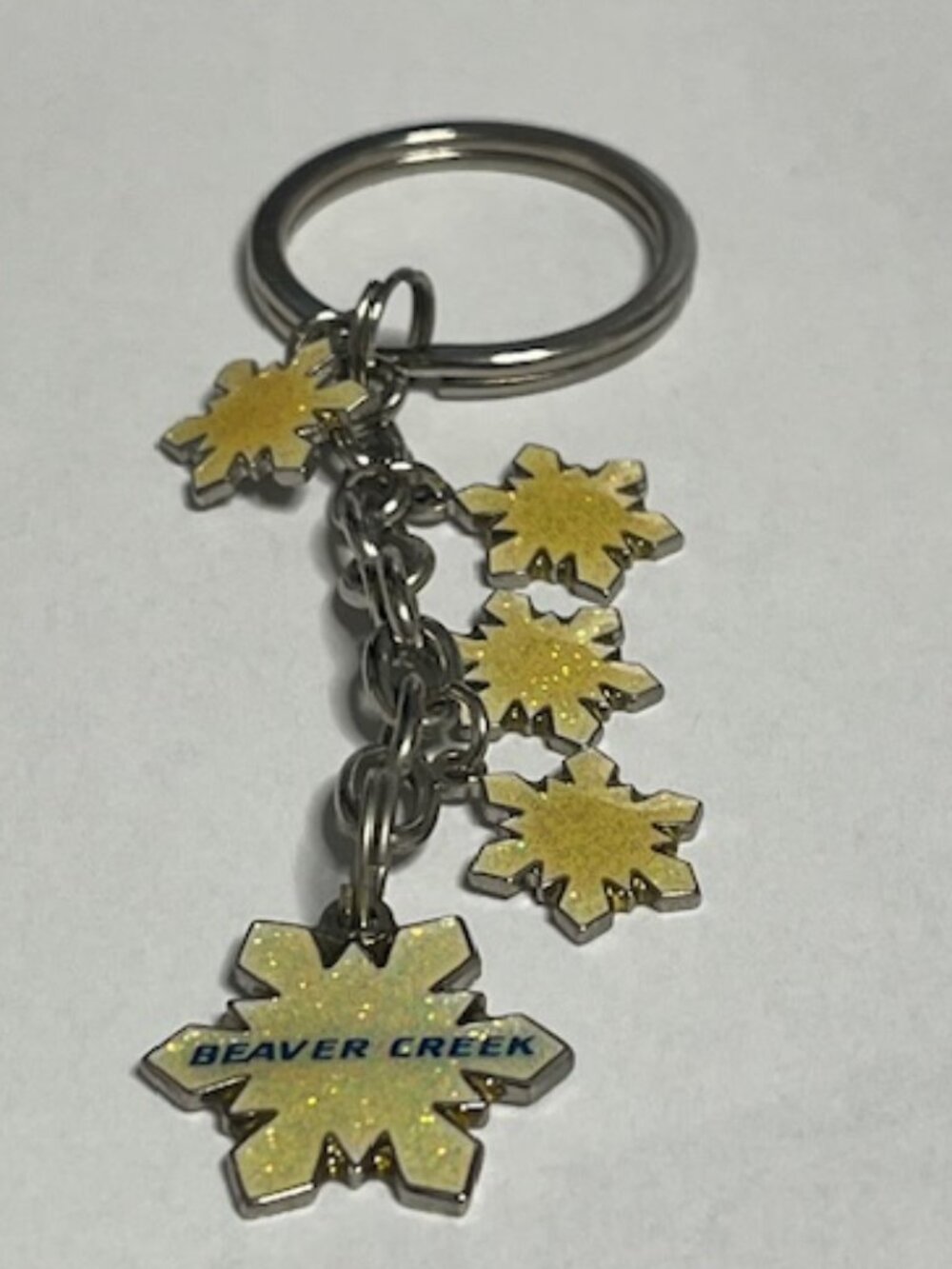 Beaver Creek Colorado Snowflake Silver Tone Keychain Gold Color Enamel Charms 4"